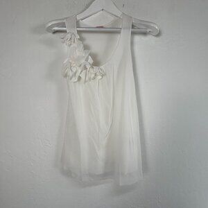 Sweet Pea By Stacy Frati Womens White Sleeveless Top With Floral Detail Small